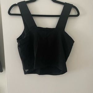All black crop tank with built in bra